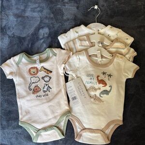 Chick Pea Kids Bodysuits - Cream and Tan with Animal Prints